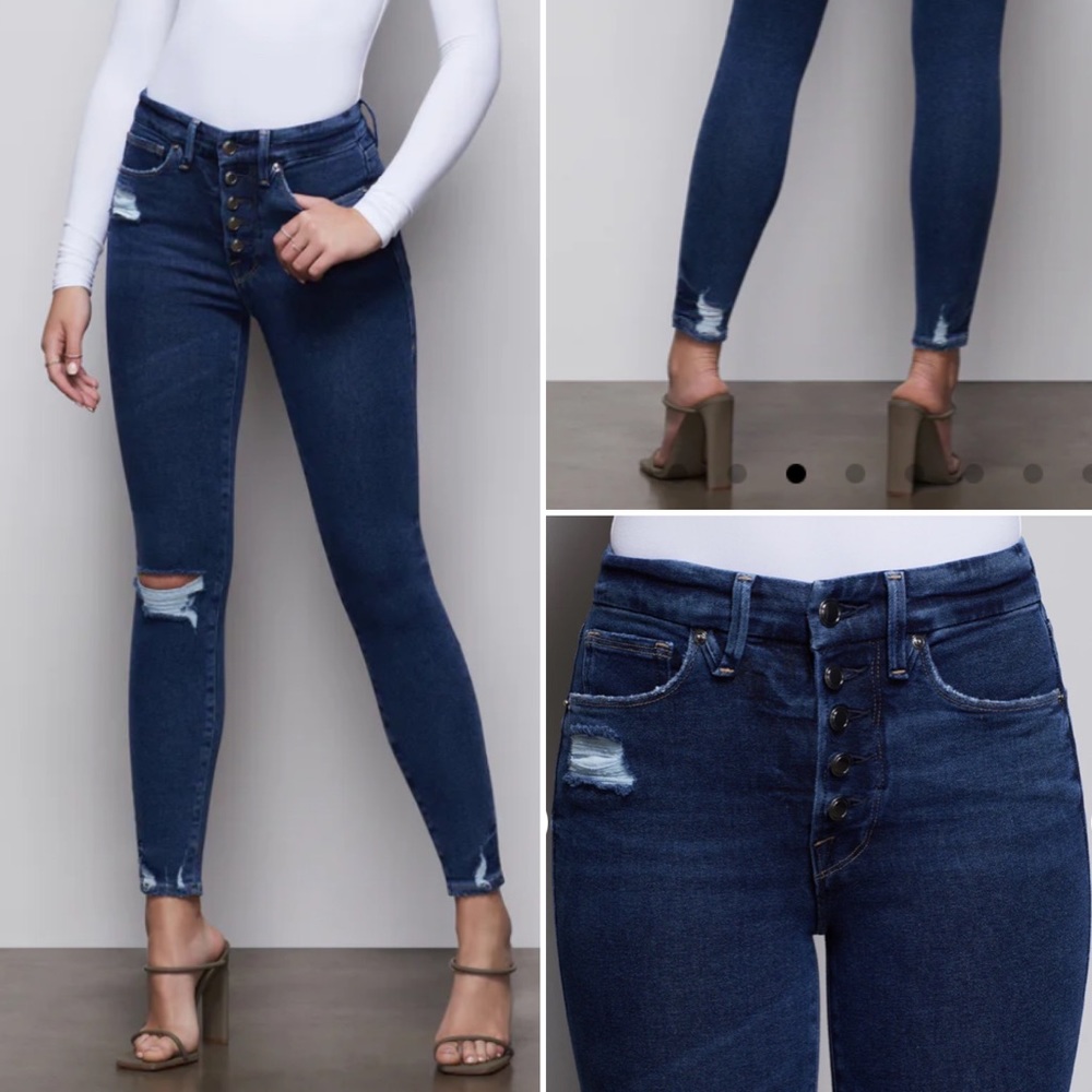 Good American Good Waist Exposed Buttons Organic cotton jeans Blue 393 size 4/27